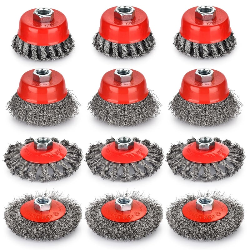 phntake Wire Wheel for Angle Grinder 12 Pack, Coarse Crimped Wire Wheel Brush Wire Cup Brush 4 1/2 Angle Grinder Wire Wheel, Angle Grinder Attachments with 5/8-11unc Threaded Arbor. - Image 1